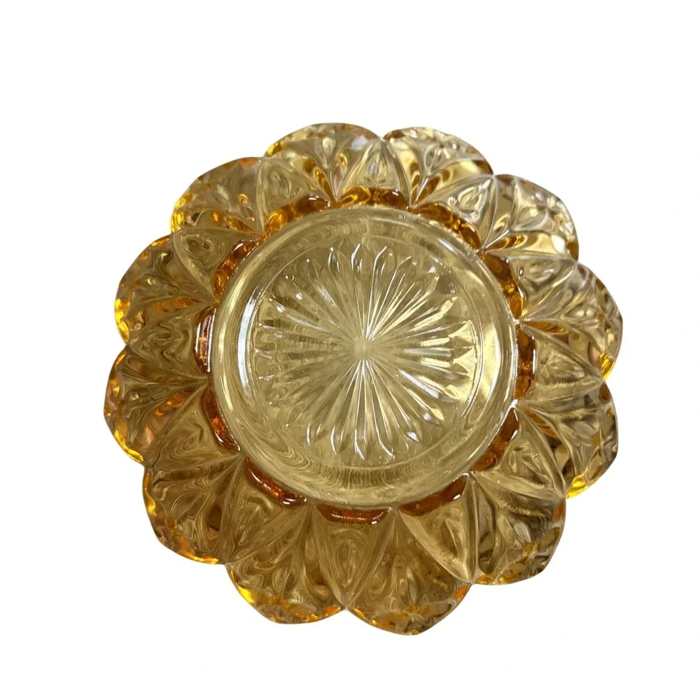 Vintage Federal Glass Amber Petal Bowl Sunflower Starburst Marigold 6 inch